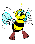 a black and yellow cartoon bee