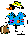 snowman travelling abroad with bags