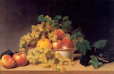 Apples, Pears, and Grapes on the Ground, Watercolor on paper, private collection.