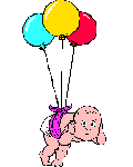 a baby suspended by three baloons