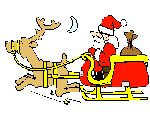 Father christmas and reindeer delivering presents